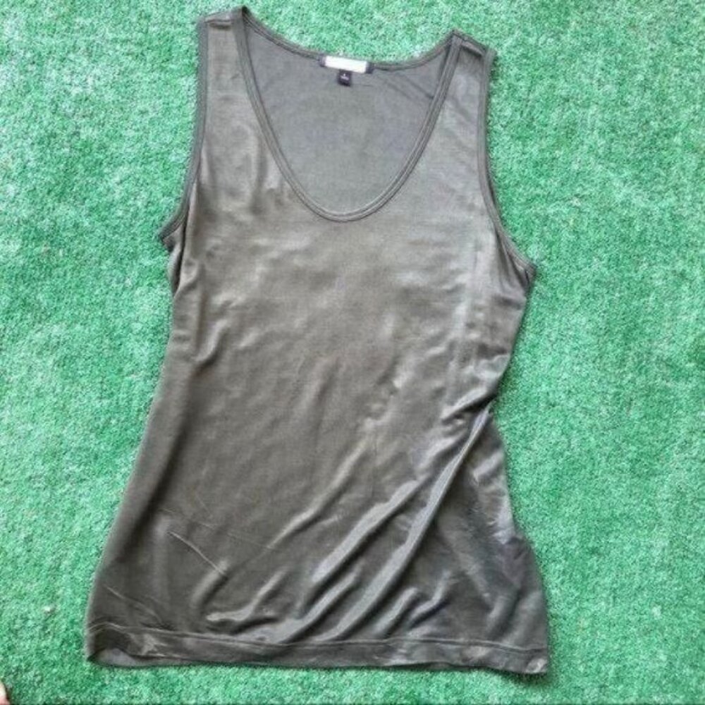 Olive Green Sleeveless Shirt Scoop Neckline Size L - Picture 4 of 6